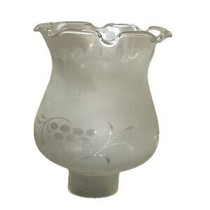 Frosted Glass Lamp Shade Globe Etched Grapes & Leaves Ruffled Top Vintage 5.25"
